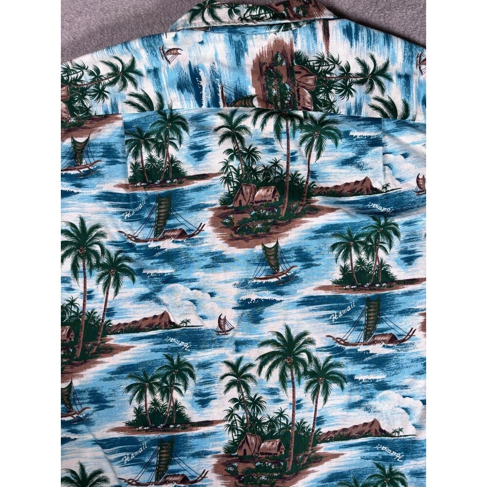 Vintage‎ Hawaii Brand Hawaiian Shirt Men’s XL Sailing Island AOP Blue Tropical - Picture 10 of 11
